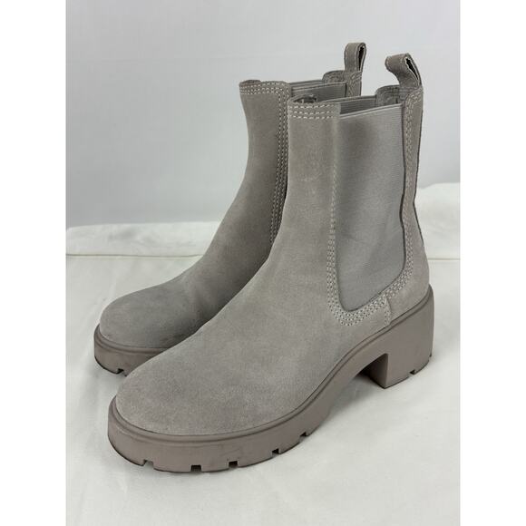Steve Madden Hylan Haylan Boot Booties Light Grey Suede 8 Lug Sole - Picture 3 of 9